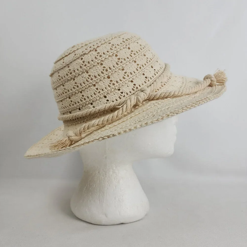 Cream Woven Rope Detail Sun Hat - Picture 1 of 7